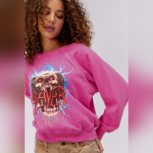 NWT DAYDREAMER SLAYER ELECTRIFIED CREW CROP SWEATSHIRT, HOT PINK, VARIOUS SIZES - Picture 2 of 8